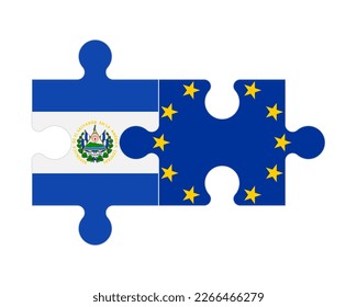 Connected puzzle of flags of El Salvador and European Union, vector