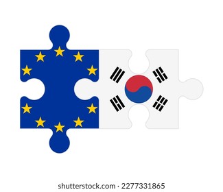 Connected puzzle of flags of EU and South Korea, vector