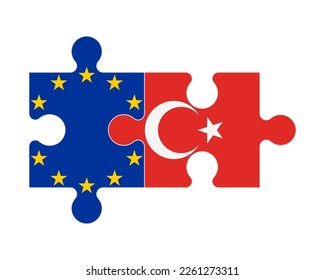 Connected puzzle of flags of European Union and Turkey, vector