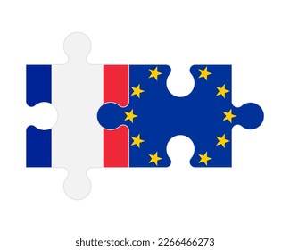 Connected puzzle of flags of France and European Union, vector