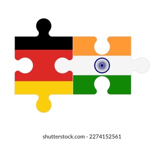 Rompecabezas conectado de banderas de Alemania e India, vector