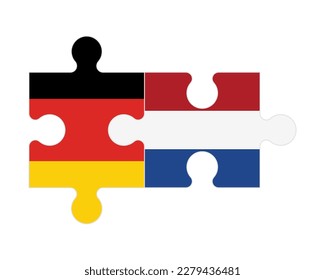 Rompecabezas conectado de banderas de Alemania y los Países Bajos, vector