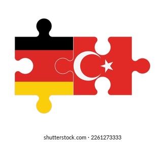 Rompecabezas conectado de banderas de Alemania y Turquía, vector