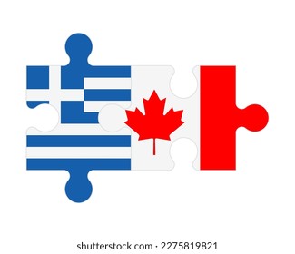 Rompecabezas conectado de banderas de Grecia y Canadá, vector