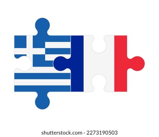 Connected puzzle of flags of Greece and France , vector