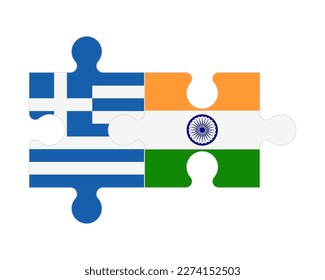 Rompecabezas conectado de banderas de Grecia e India, vector