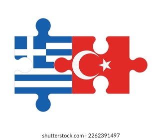 Connected puzzle of flags of Greece and Turkey, vector