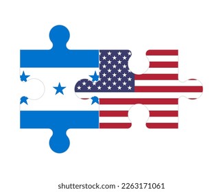 Connected puzzle of flags of Honduras and USA, vector