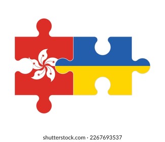 Connected puzzle of flags of Hong Kong and Ukraine, vector