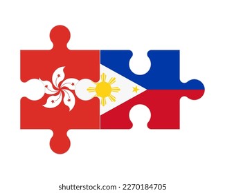 Rompecabezas conectado de banderas de Hong Kong y Filipinas, vector