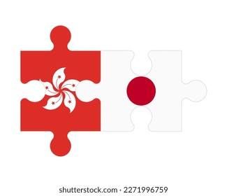 Connected puzzle of flags of Hong Kong and Japan, vector