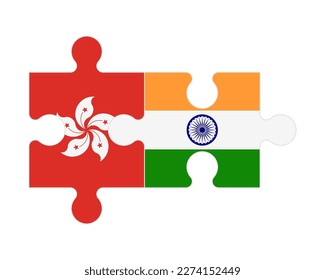 Connected puzzle of flags of Hong Kong and India, vector