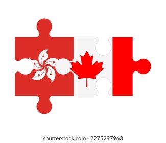 Verbundenes Rätsel der Flaggen von Hongkong und Kanada, Vektorgrafik