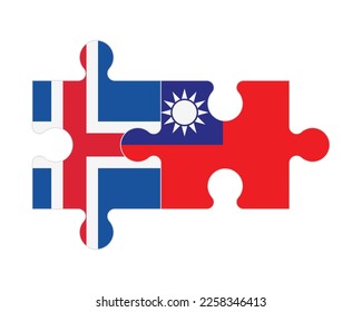 Connected puzzle of flags of Iceland and Taiwan, vector