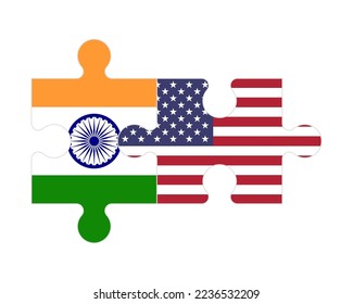 Connected puzzle of flags of India and America, vector