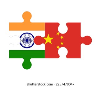 Connected puzzle of flags of India and China, vector