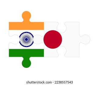 Connected puzzle of flags of India and Japan, vector