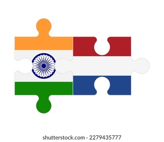 Rompecabezas conectados de banderas de la India y de los Países Bajos, vector