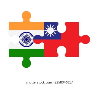 Connected puzzle of flags of India and Taiwan, vector