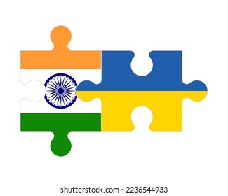 Connected puzzle of flags of India and Ukraine, vector