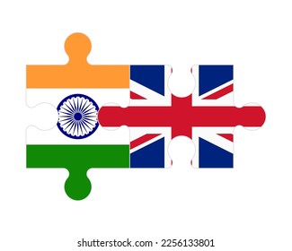 Verbundenes Rätsel der Flaggen Indiens und des Vereinigten Königreichs, Vektorgrafik