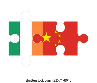 Connected puzzle of flags of Ireland and China, vector