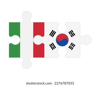 Connected puzzle of flags of Italy and South Korea, vector