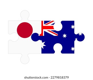 Connected puzzle of flags of Japan and Australia, vector
