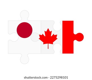 Connected puzzle of flags of Japan and Canada, vector