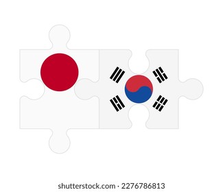 Connected puzzle of flags of Japan and South Korea, vector