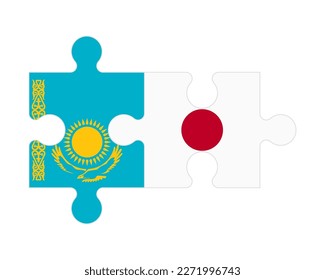 Connected puzzle of flags of Kazakhstan and Japan, vector