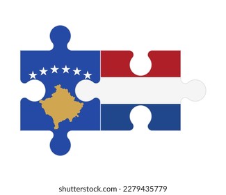 Connected puzzle of flags of Kosovo and Netherlands, vector