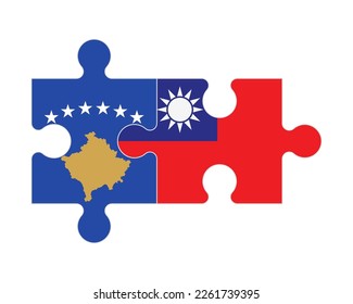 Connected puzzle of flags of Kosovo and Taiwan, vector