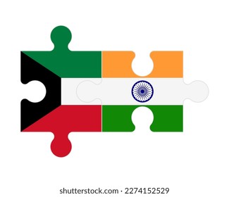Connected puzzle of flags of Kuwait and India, vector
