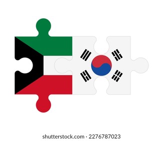 Connected puzzle of flags of Kuwait and South Korea, vector