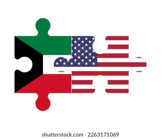 Connected puzzle of flags of Kuwait and USA, vector