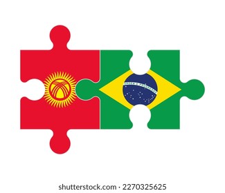 Connected puzzle of flags of Kyrgyzstan and Brazil, vector