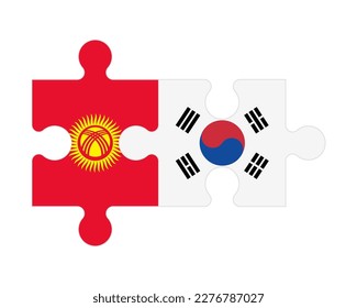 Connected puzzle of flags of Kyrgyzstan and South Korea, vector