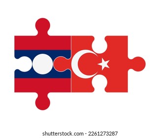 Connected puzzle of flags of Laos and Turkey, vector