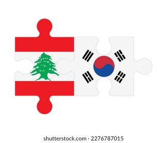 Connected puzzle of flags of Lebanon and South Korea, vector