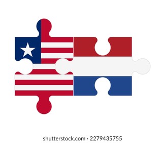 Connected puzzle of flags of Liberia and Netherlands, vector
