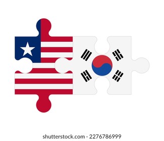 Connected puzzle of flags of Liberia and South Korea, vector