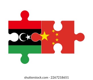 Rompecabezas conectado de banderas de Libia y China, vector