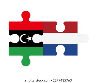 Rompecabezas conectado de banderas de Libia y los Países Bajos, vector