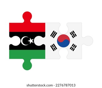 Verbundenes Rätsel der Flaggen Libyens und Südkoreas, Vektorgrafik
