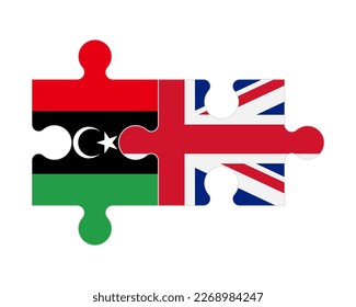 Rompecabezas conectado de banderas de Libia y el Reino Unido, vector