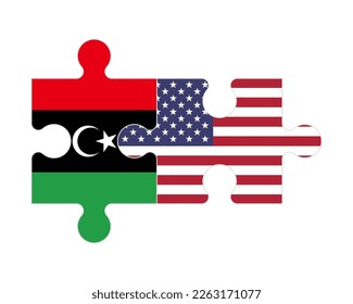 Connected puzzle of flags of Libya and USA, vector