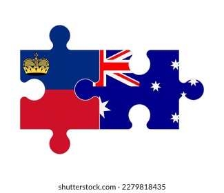 Connected puzzle of flags of Liechtenstein and Australia, vector