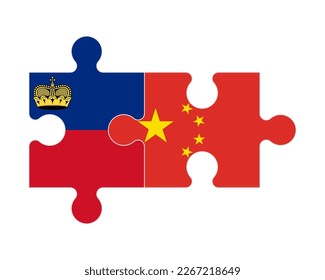 Rompecabezas conectado de banderas de Liechtenstein y China, vector