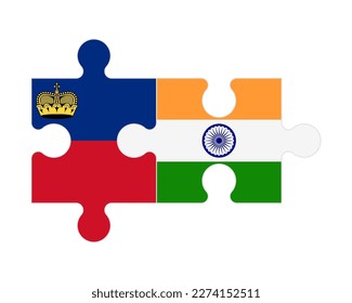 Connected puzzle of flags of Liechtenstein and India, vector